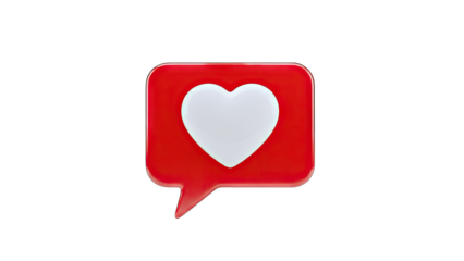 3D Heart Like Icon in Red Speech Bubble on White Background