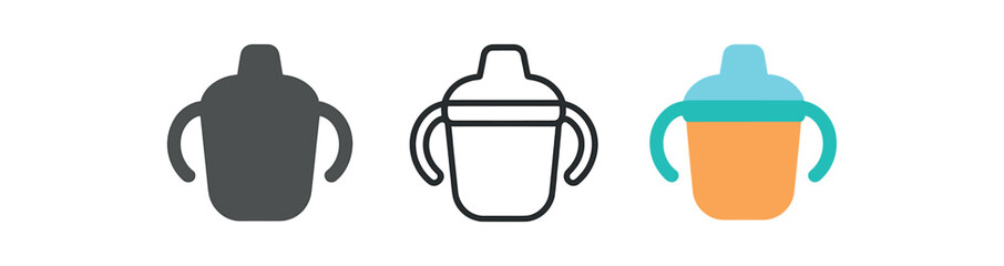 Obraz premium baby routine icons one flat solid monochrome one thin black outline black and white one full color flat icon baby sippy cup
