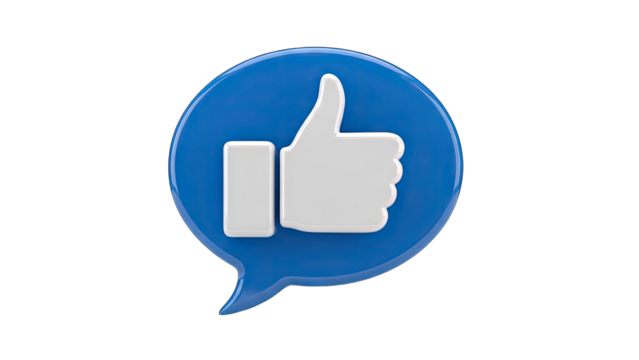 3D Like Icon in Blue Speech Bubble on White Background - Powered by Adobe