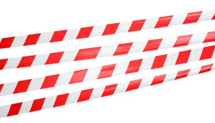 Bold red and white striped barrier tape creates strong visual impact for safety announcements or hazard warnings