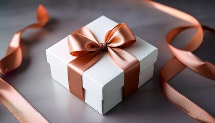 a beautifully wrapped white gift box with a luxurious satin copper ribbon perfect for celebrations and special occasions ideal for showcasing the joy of giving