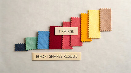 Colorful fabric swatches arranged in a rising diagonal display