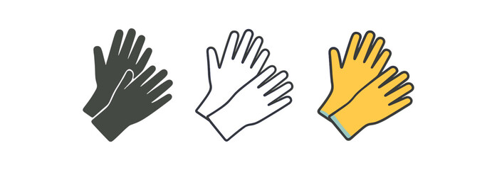 Obraz premium home cleaning icons one flat solid monochrome one thin black outline black and white one full color flat icon rubber gloves pair