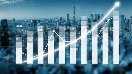 A captivating view of a modern city skyline combined with a financial growth chart representing data analysis, business strategy, and urban technology advancements. Copula - Powered by Adobe