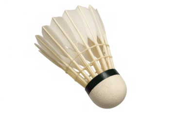 Shuttlecock isolated on a transparent background. White feathers and cork base for competitive badminton matches and training