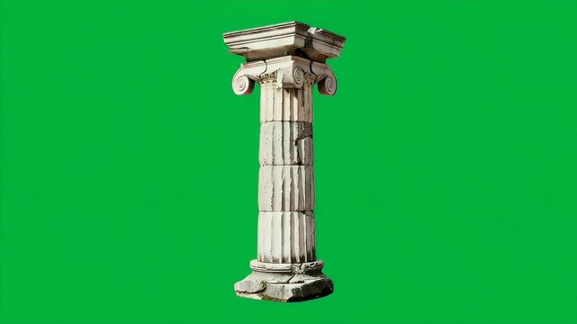 Ancient Greek column rotating on green screen for historical documentaries or educational content creation now