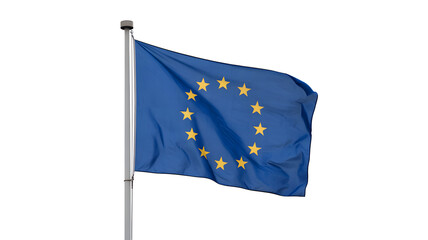 Waving European Union flag with iconic golden stars against a clean backdrop, symbolizing unity and progress