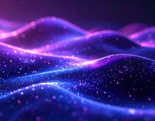 Fondo abstracto de part&iacute;culas de luz, renderizado 3D, estilo minimalista de arte digital, ondas de colores azules y violetas