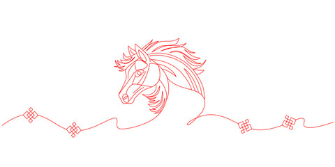 Red Chinese horse shio line art style vector EPS 10