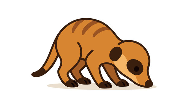 Flat vector illustration of bright meerkat sniffing the ground curiously head lowered rounded shapes clean outline clean white background