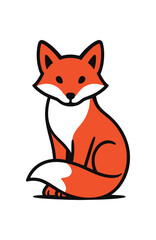 Obraz premium Flat vector illustration of bright red fox sitting calmly with tail wrapped around paws rounded shapes clean outline clean white background