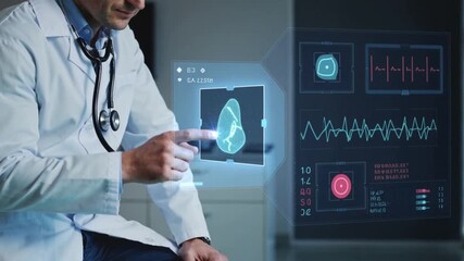 Medical Professional Using Virtual Health Network Interface – Digital Healthcare 4K - Powered by Adobe