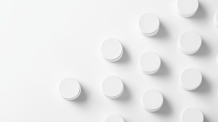 Close-Up of White Pills Neatly Arranged on a Clean Background for Healthcare and Pharmaceutical Use