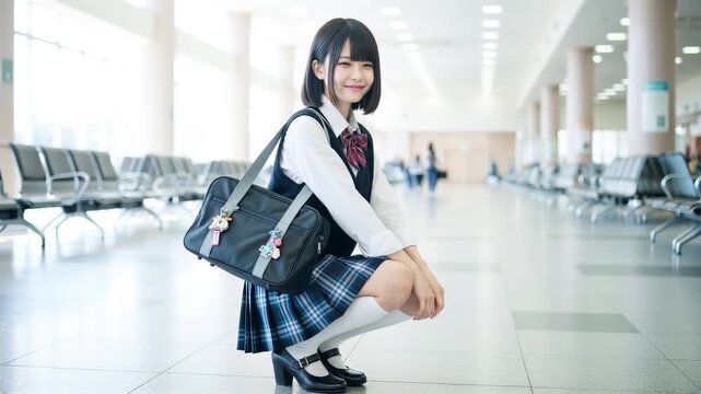 うんこ座りをする女子高校生