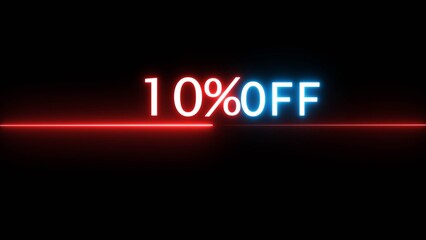 Business 10% off illustration. Neon discounts offer number. Business promotions and special percentage offers.