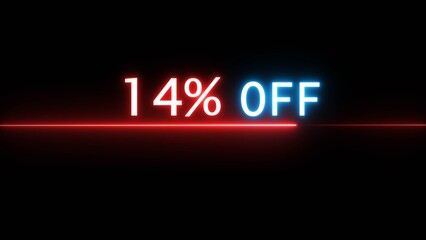 Business 14% off illustration. Neon discounts offer number. Business promotions and special percentage offers.