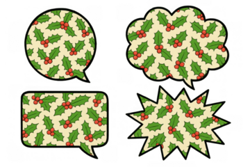 Holly berry christmas speech bubbles for holiday communication, festive messages, and season greetings on transparent background