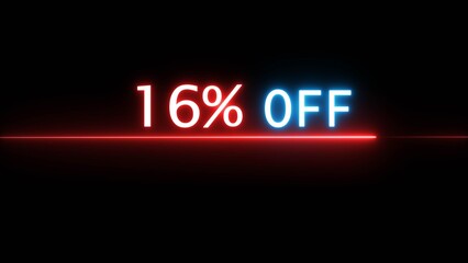 Business 16% off illustration. Neon discounts offer number. Business promotions and special percentage offers.