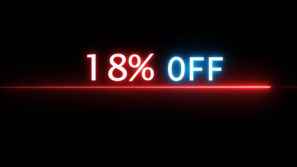 Business 18% off illustration. Neon discounts offer number. Business promotions and special percentage offers.