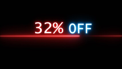 Business 32% off illustration. Neon discounts offer number. Business promotions and special percentage offers.