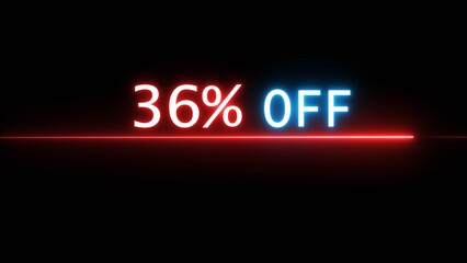 Business 36% off illustration. Neon discounts offer number. Business promotions and special percentage offers.
