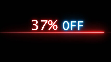 Business 37% off illustration. Neon discounts offer number. Business promotions and special percentage offers.
