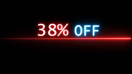 Business 38% off illustration. Neon discounts offer number. Business promotions and special percentage offers.