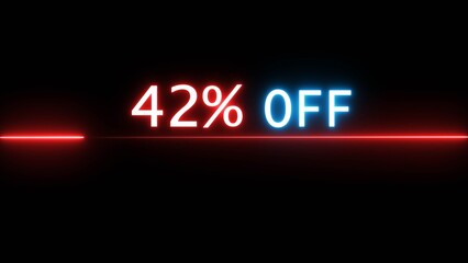 Business 42% off illustration. Neon discounts offer number. Business promotions and special percentage offers.