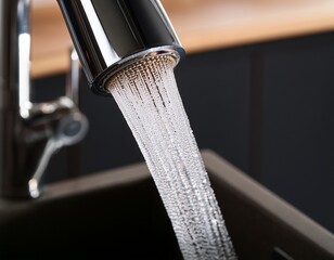 water flowing from a smooth kitchen faucet