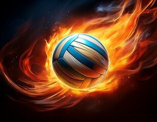 volleyball ball flying at high speed in fire