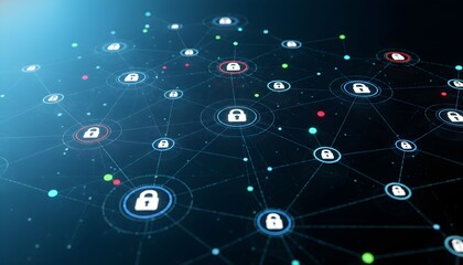 Digital Security Network: A visually striking representation of a digital security network, showcasing the interconnectedness of secure nodes, safeguarding data within a complex system of protection.