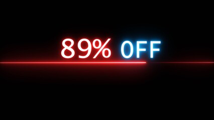 Business 89% off illustration. Neon discounts offer number. Business promotions and special percentage offers.