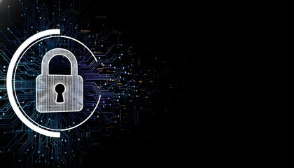 Cybersecurity Fortress: A symbolic padlock glows, standing sentinel over a complex network of data, representing the crucial defense against digital threats in a modern technological age.