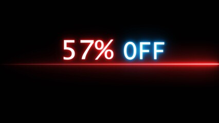 Business 57% off illustration. Neon discounts offer number. Business promotions and special percentage offers.