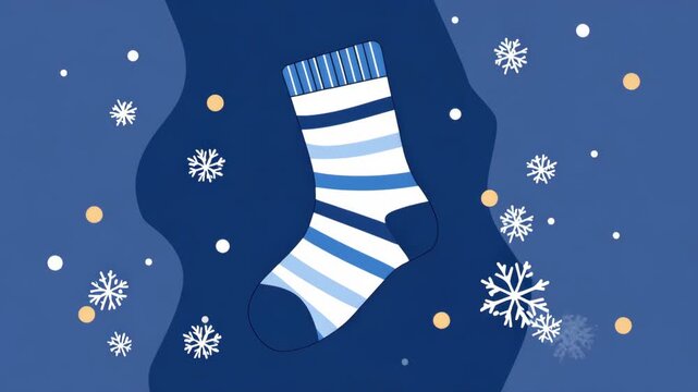 Festive winter sock with snowflakes on a blue background