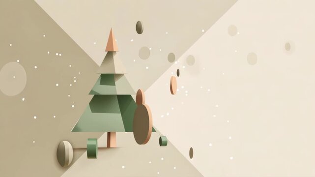 Minimalist geometric christmas tree with abstract shapes in soft tones