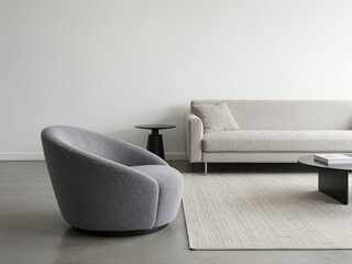 Living room furniture presents minimalist design in modern interior