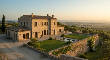 Naklejka premium Villa stands majestically in Tuscan countryside