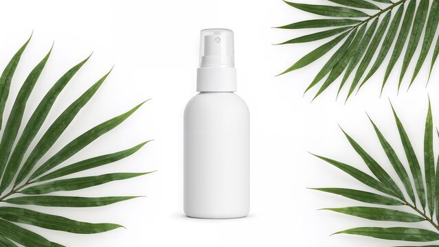 Aloe vera plant with a small white spray bottle in the center. Natural skincare and beauty product. Eco-friendly and organic skincare. The concept of natural skincare products.