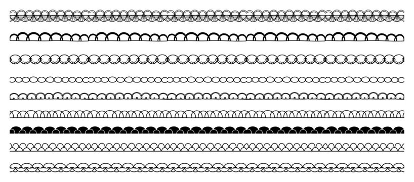 Decorative seamless borders set Geometric and ornamental line art dividers