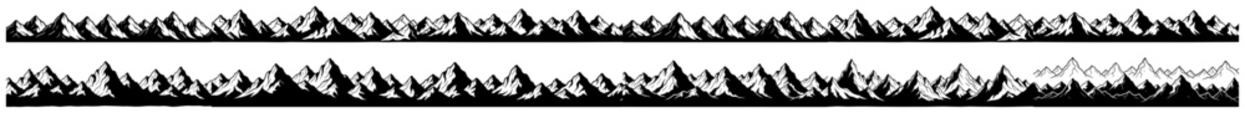 Collection of seamless mountain range borders Set of panoramic vector silhouettes for outdoor and adventure design