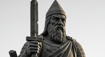 Statue holds sword in public square
