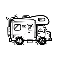 Simple black and white line drawing of a recreational vehicle.