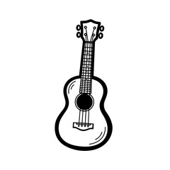 Simple black and white ukulele illustration on white background.