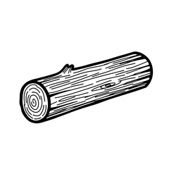A simple black and white illustration of a log with visible wood grain.