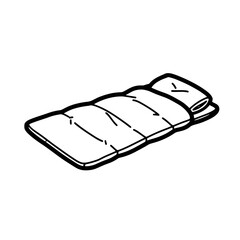 Simple black and white illustration of a neatly made bed with a folded duvet.