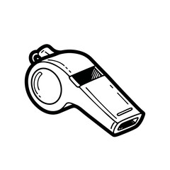 Simple black and white illustration of a whistle.