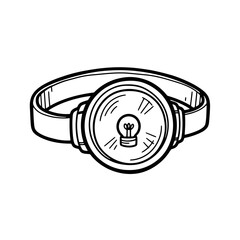 Simple black and white illustration of a smartwatch with a lightbulb on its face.