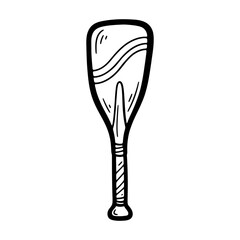 A simple, isolated black and white cartoon illustration of a single paddle, perfect for water sports, canoeing, kayaking, and outdoor adventure designs.