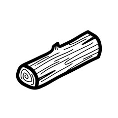 A simple, hand-drawn black and white cartoon illustration depicts a single wooden log, perfect for a rustic design element or a nature-themed project.
